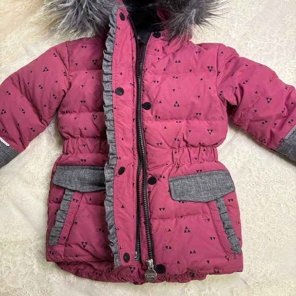 Peekaboo Beans Girls 3T Down Filled Jacket Soft Pink Dusty Rose Zip Up Fur Hood - Picture 2 of 8